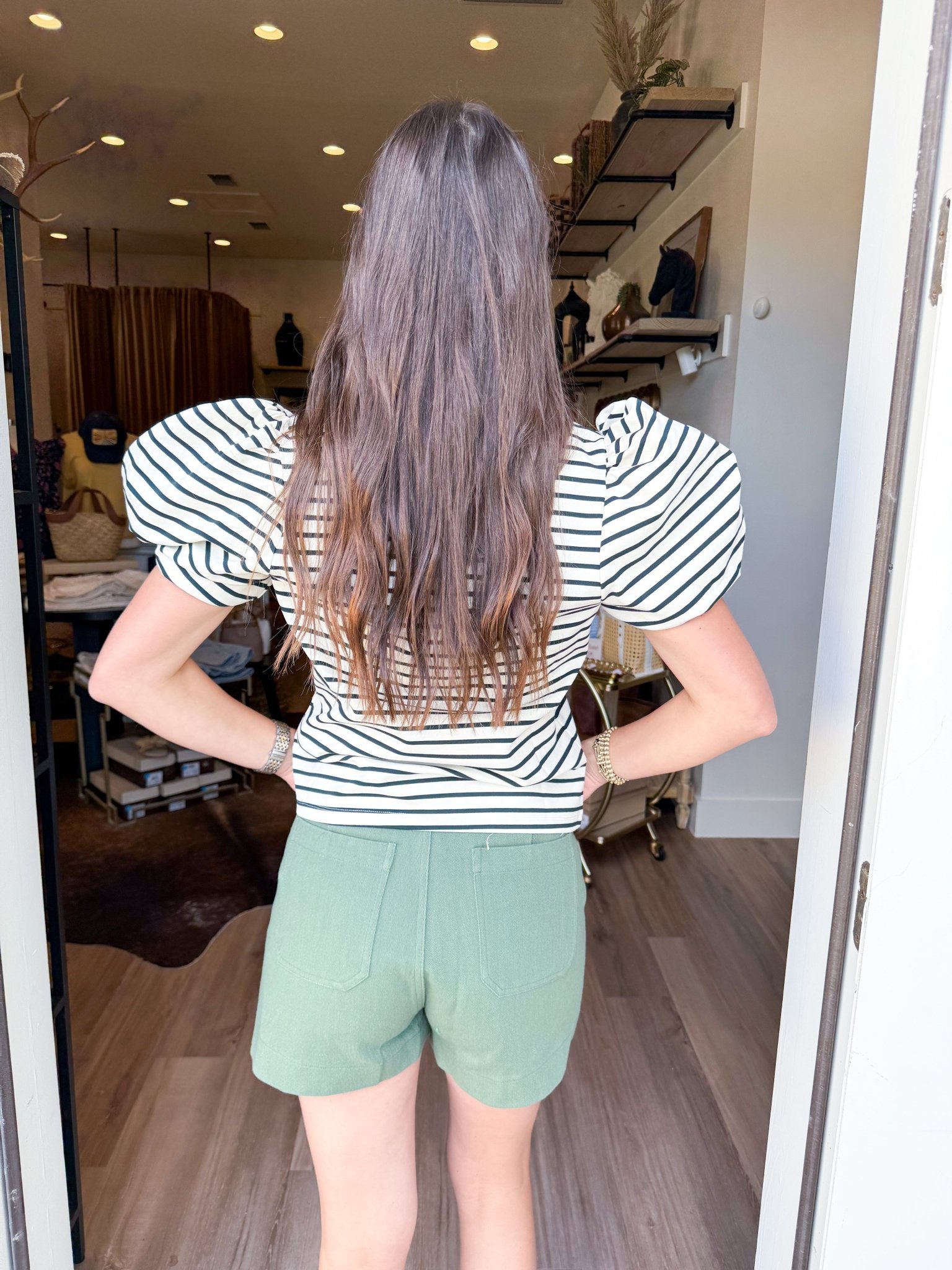 Striped Puff Sleeve Tee - Elk + Elm