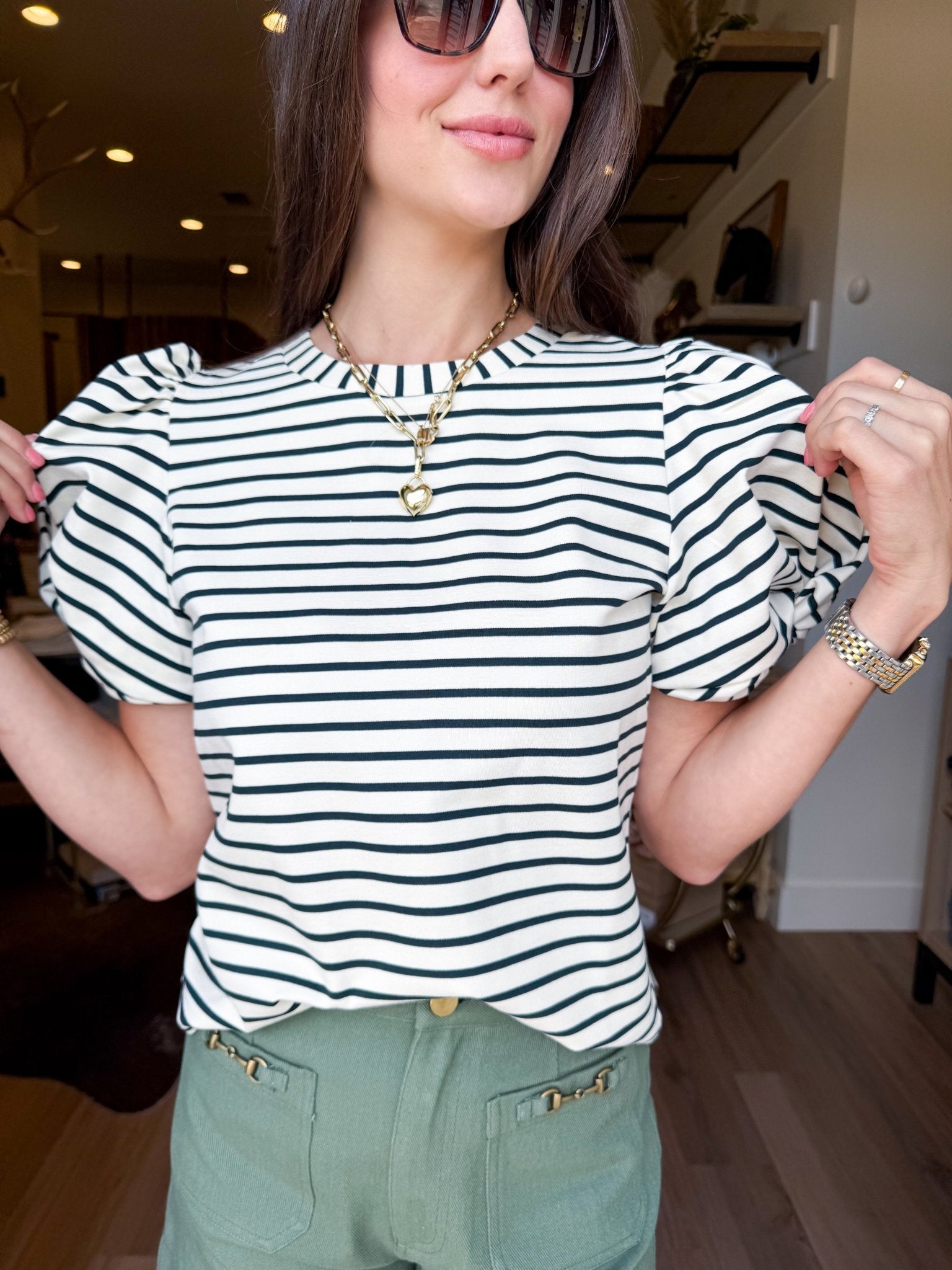 Striped Puff Sleeve Tee - Elk + Elm