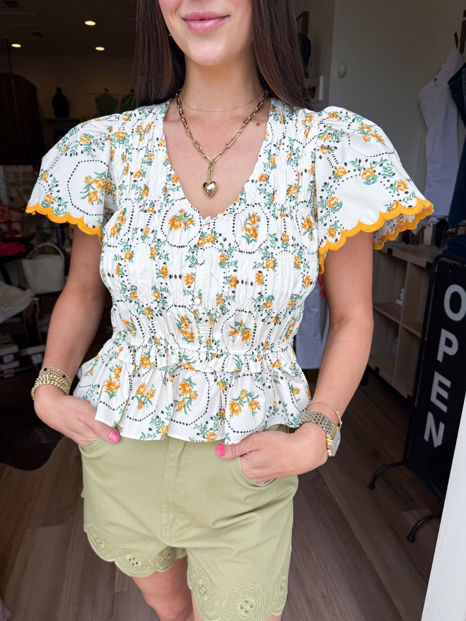 Sunny Floral Peplum Top - Elk + Elm