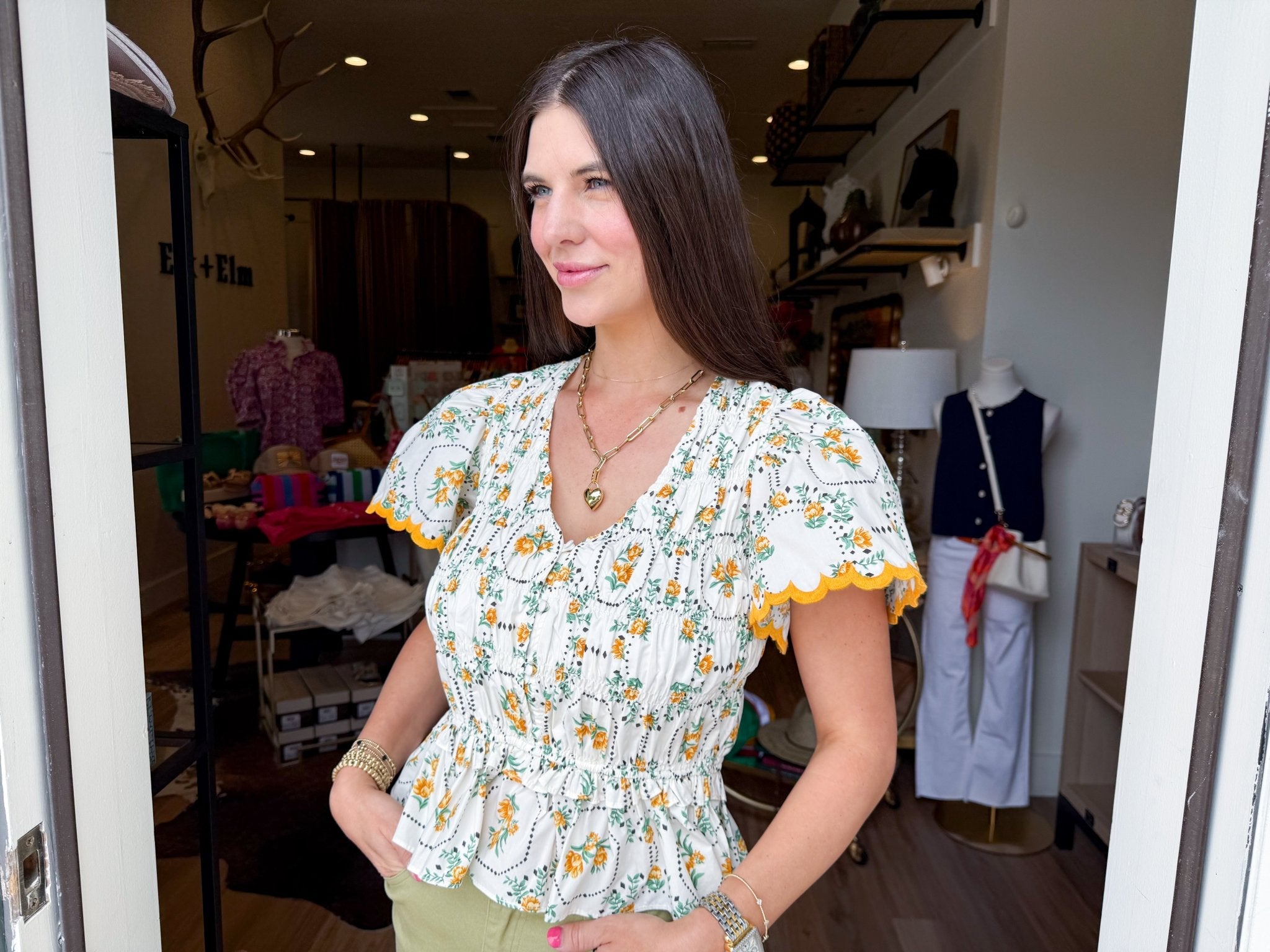 Sunny Floral Peplum Top - Elk + Elm
