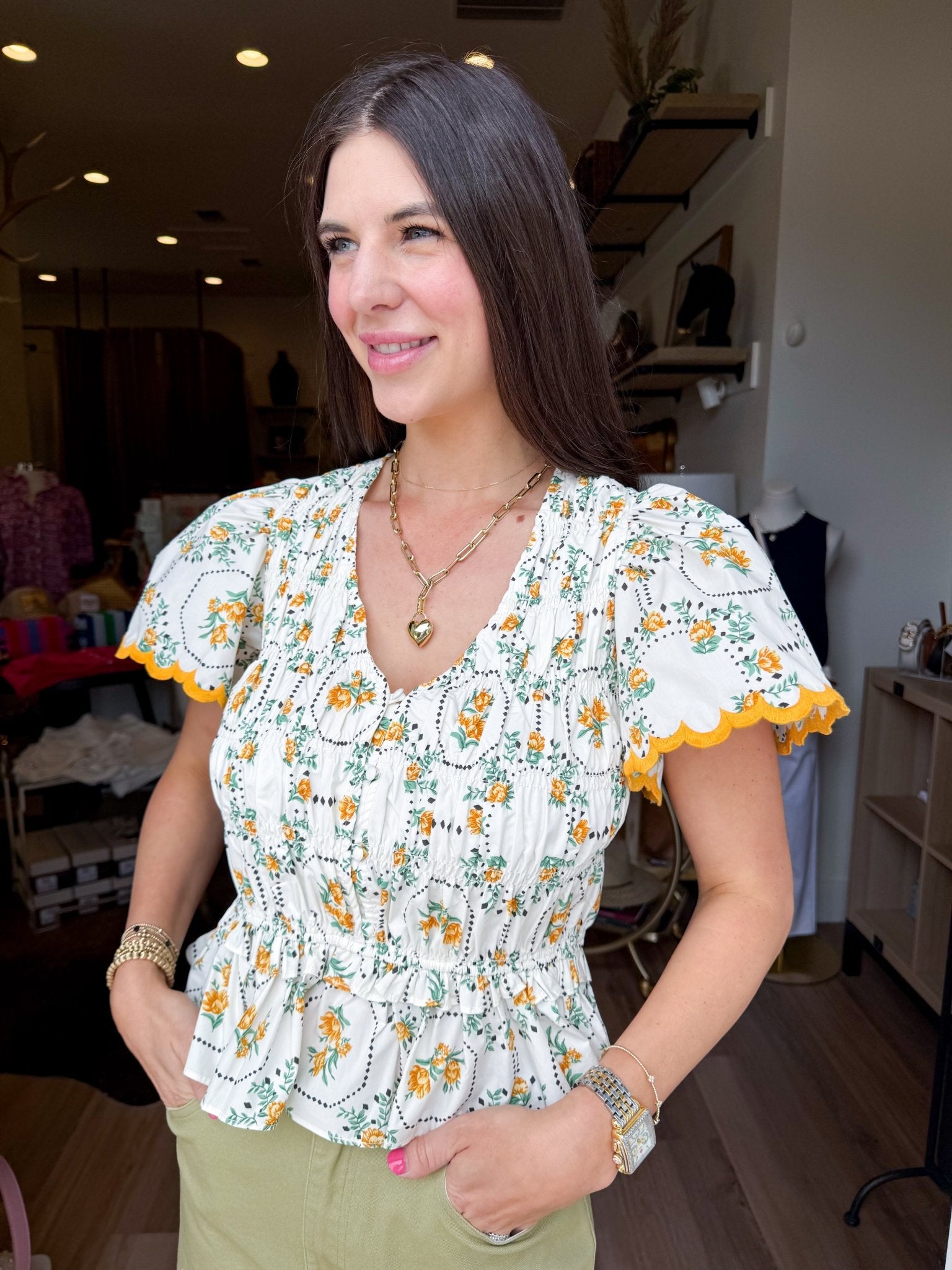 Sunny Floral Peplum Top - Elk + Elm