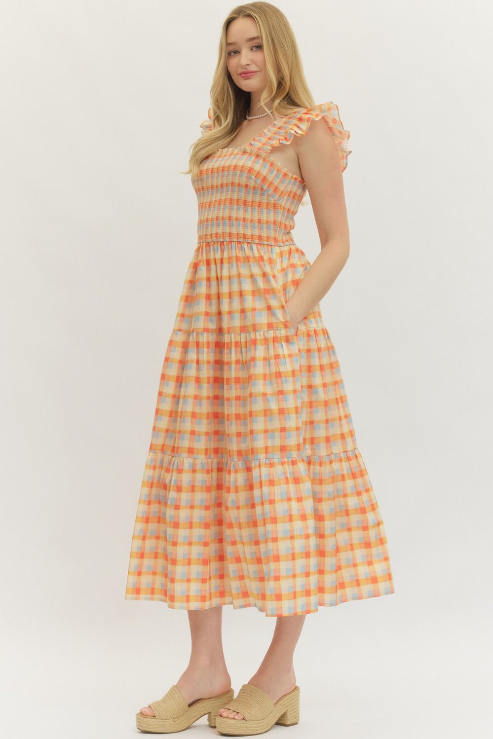 Sunny Gingham Smocked Midi - Elk + Elm