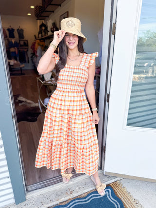 Sunny Gingham Smocked Midi - Elk + Elm