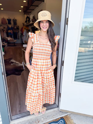 Sunny Gingham Smocked Midi - Elk + Elm