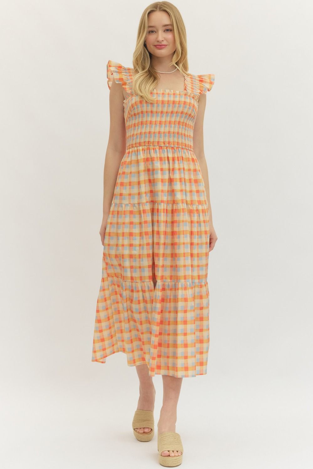 Sunny Gingham Smocked Midi - Elk + Elm