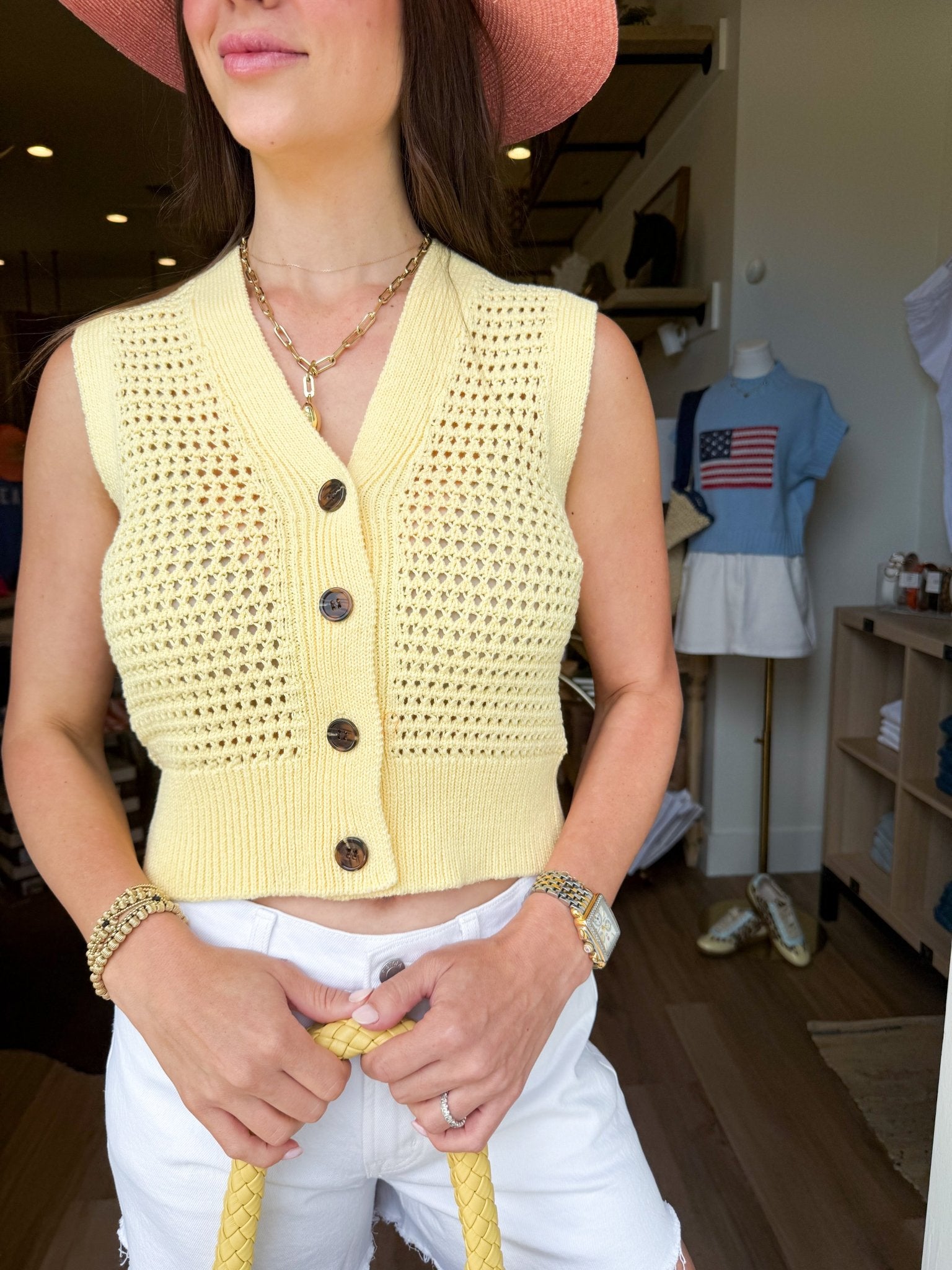 Sunny Knit Button Tank - Elk + Elm