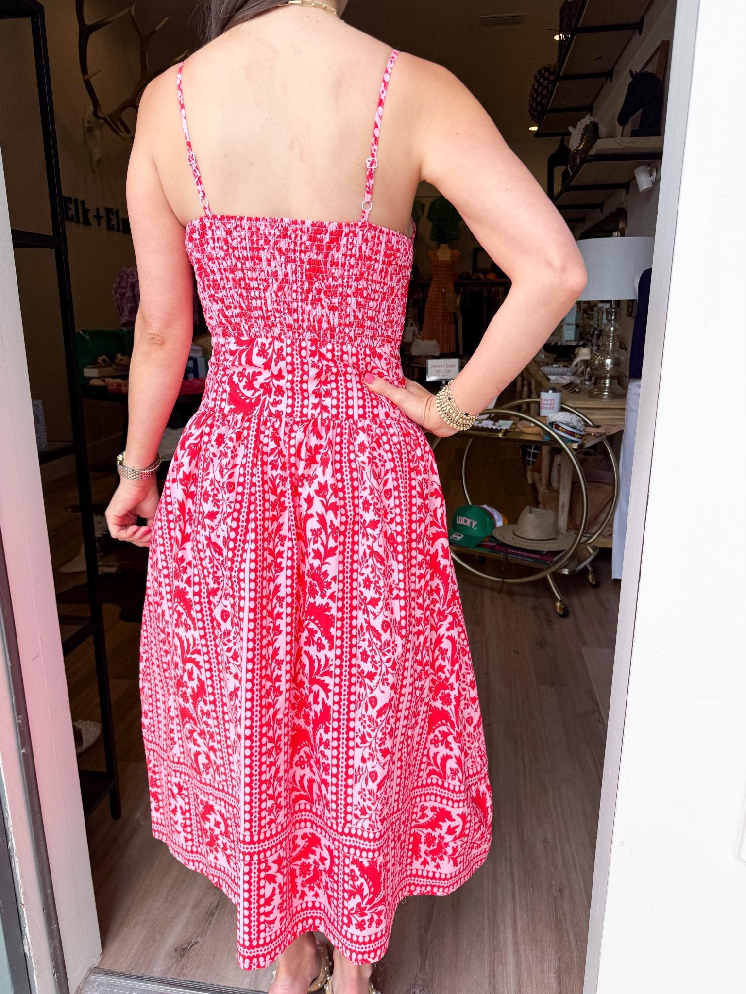 Sunset Smocked Midi Dress - Elk + Elm