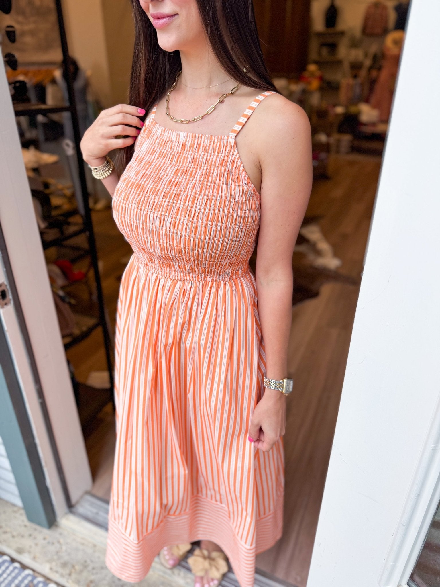 Sunset Stripe Smocked Midi - Elk + Elm