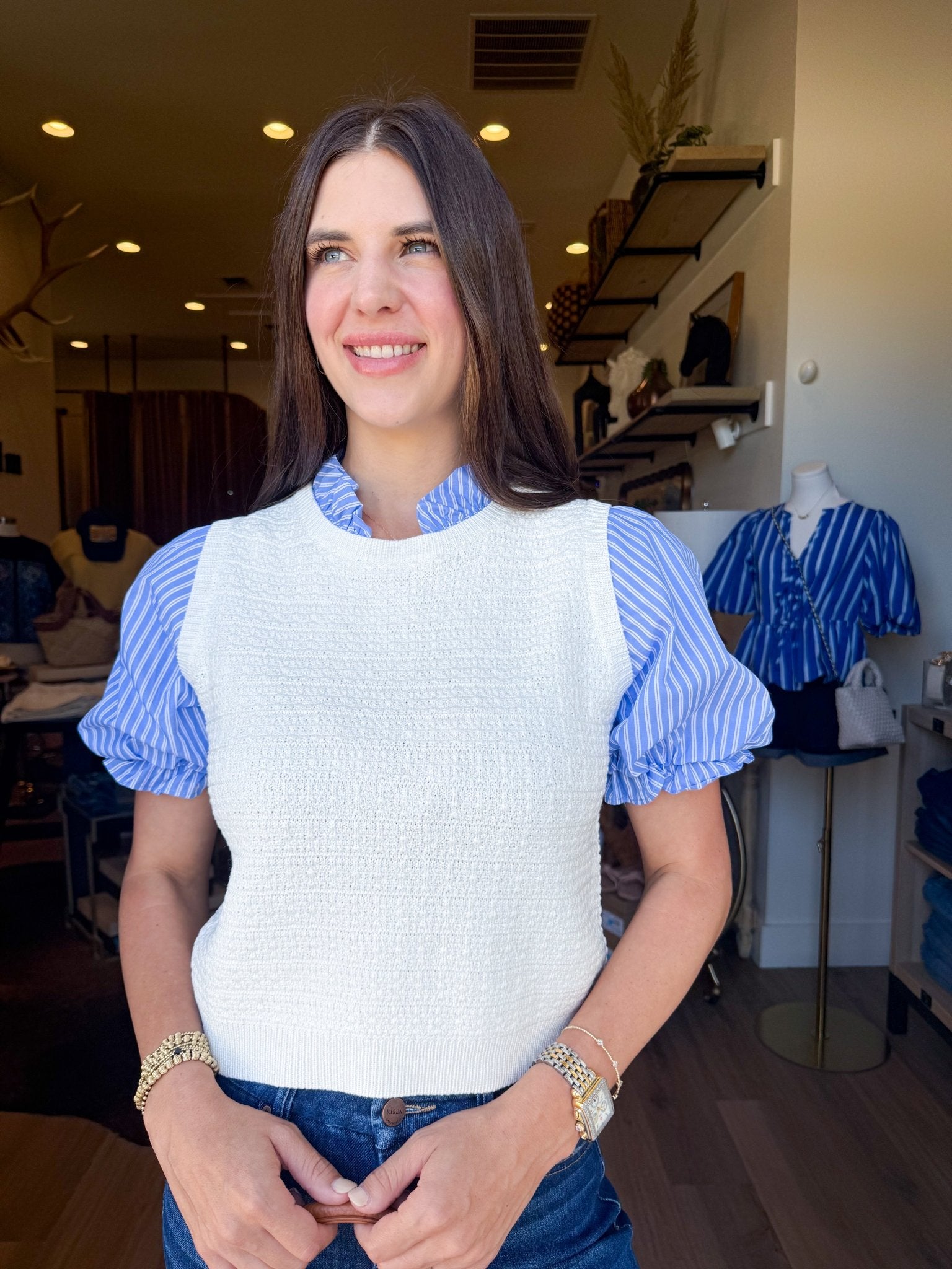 Sweater Knit Puff Sleeve Top - Elk + Elm