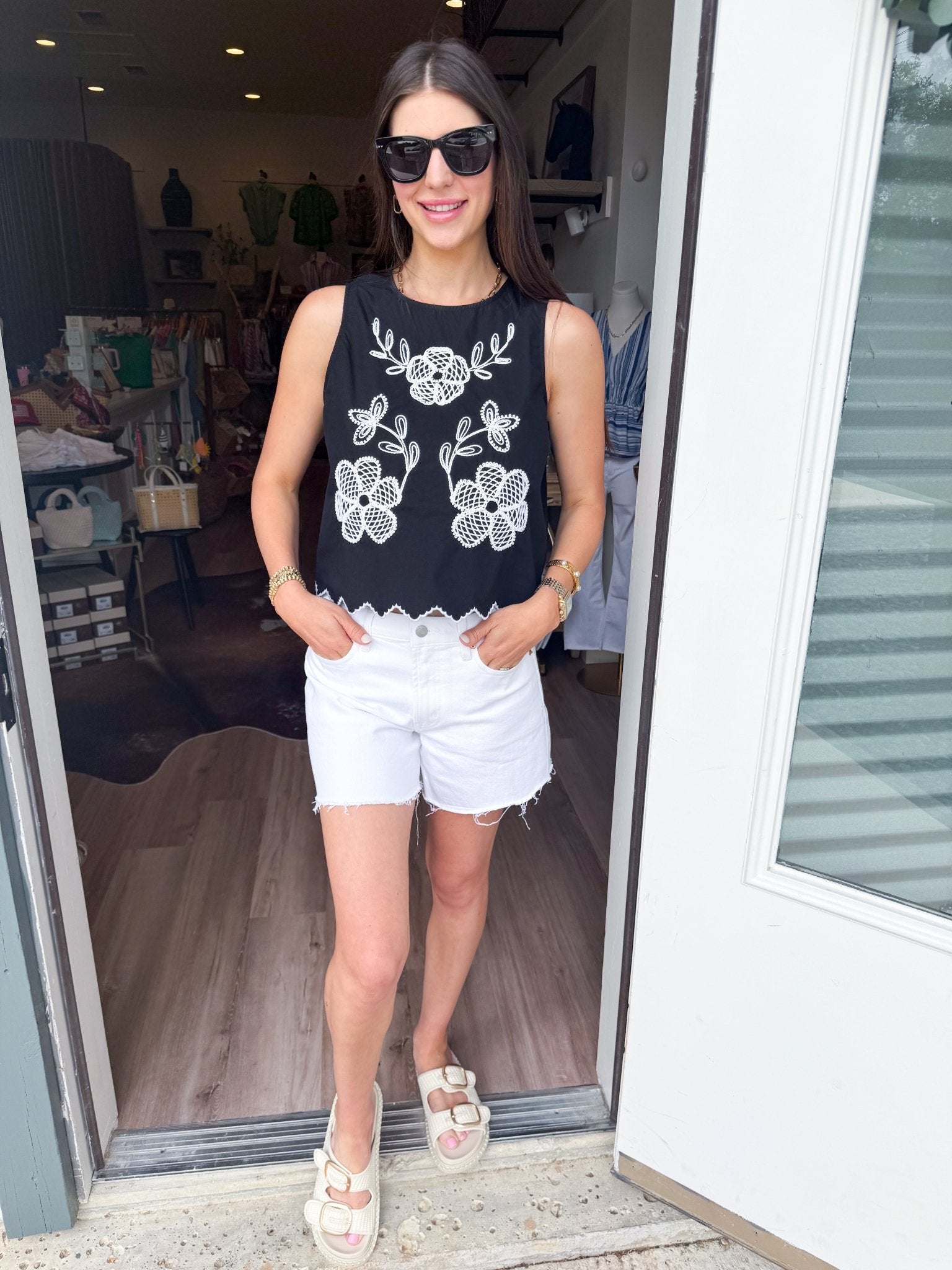 Sweet Bloom Embroidered Tank - Elk + Elm