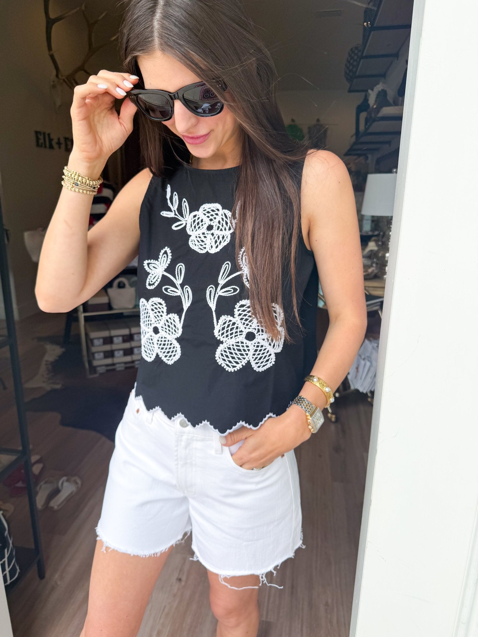 Sweet Bloom Embroidered Tank - Elk + Elm