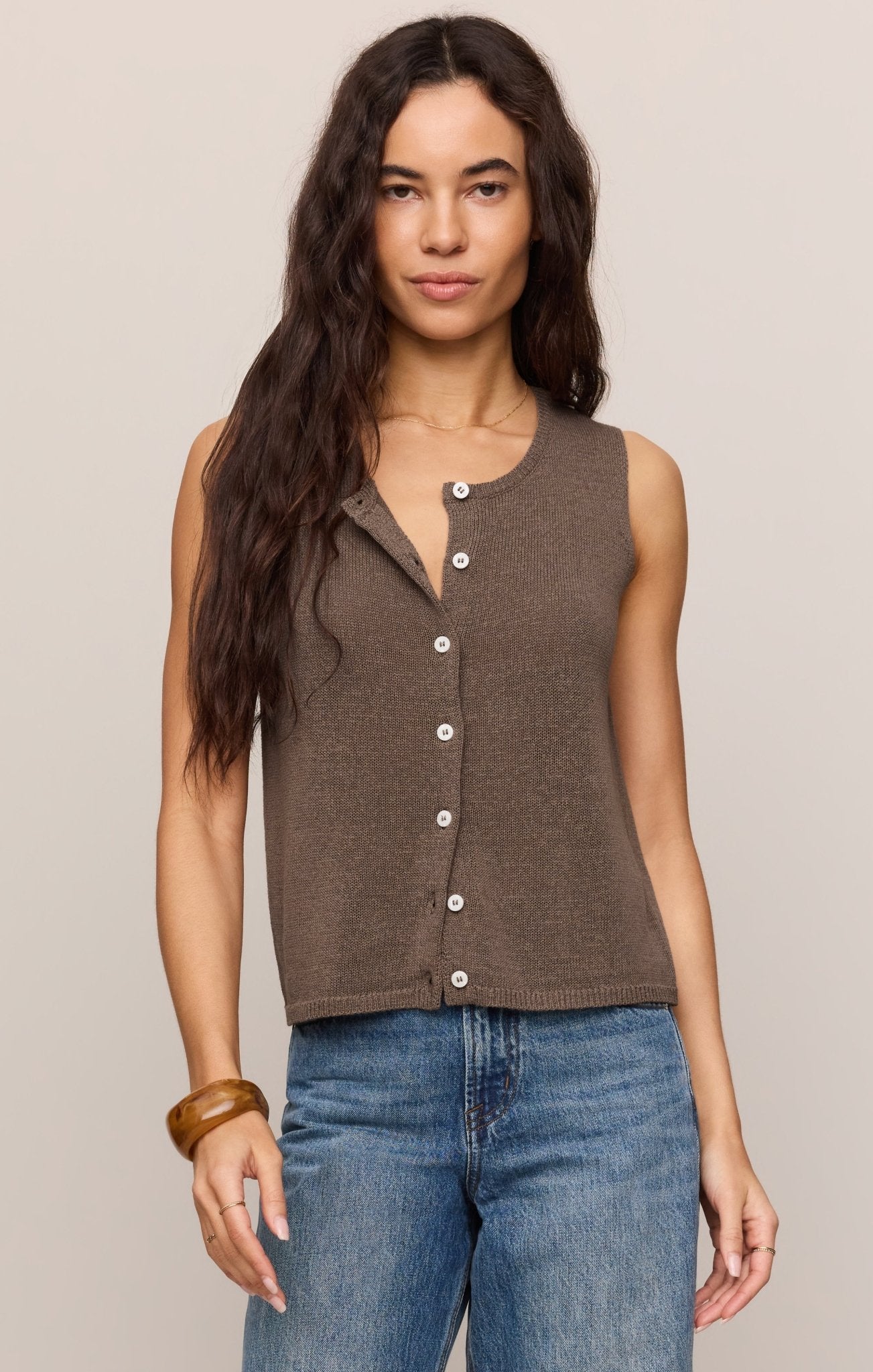 Syd Linen Knit Tank Vest - Elk + Elm