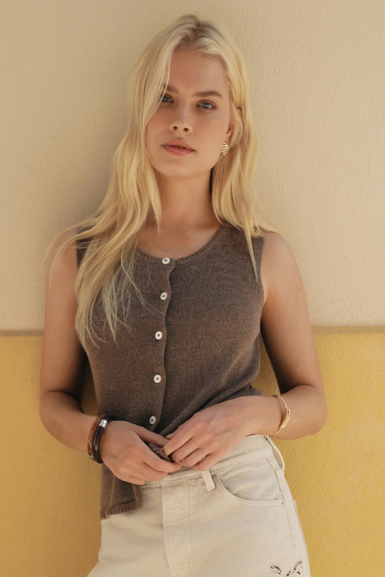 Syd Linen Knit Tank Vest - Elk + Elm
