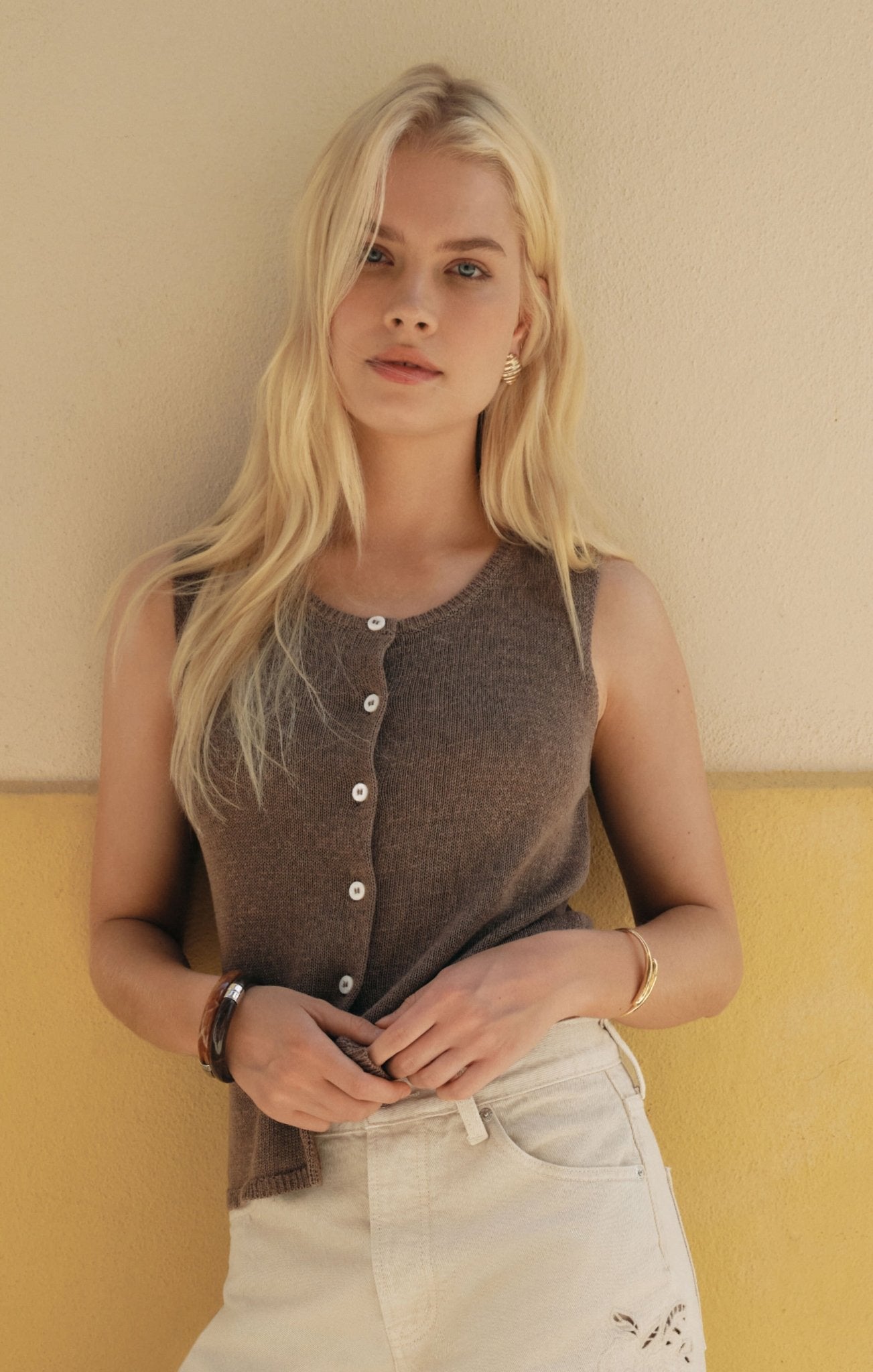Syd Linen Knit Tank Vest - Elk + Elm