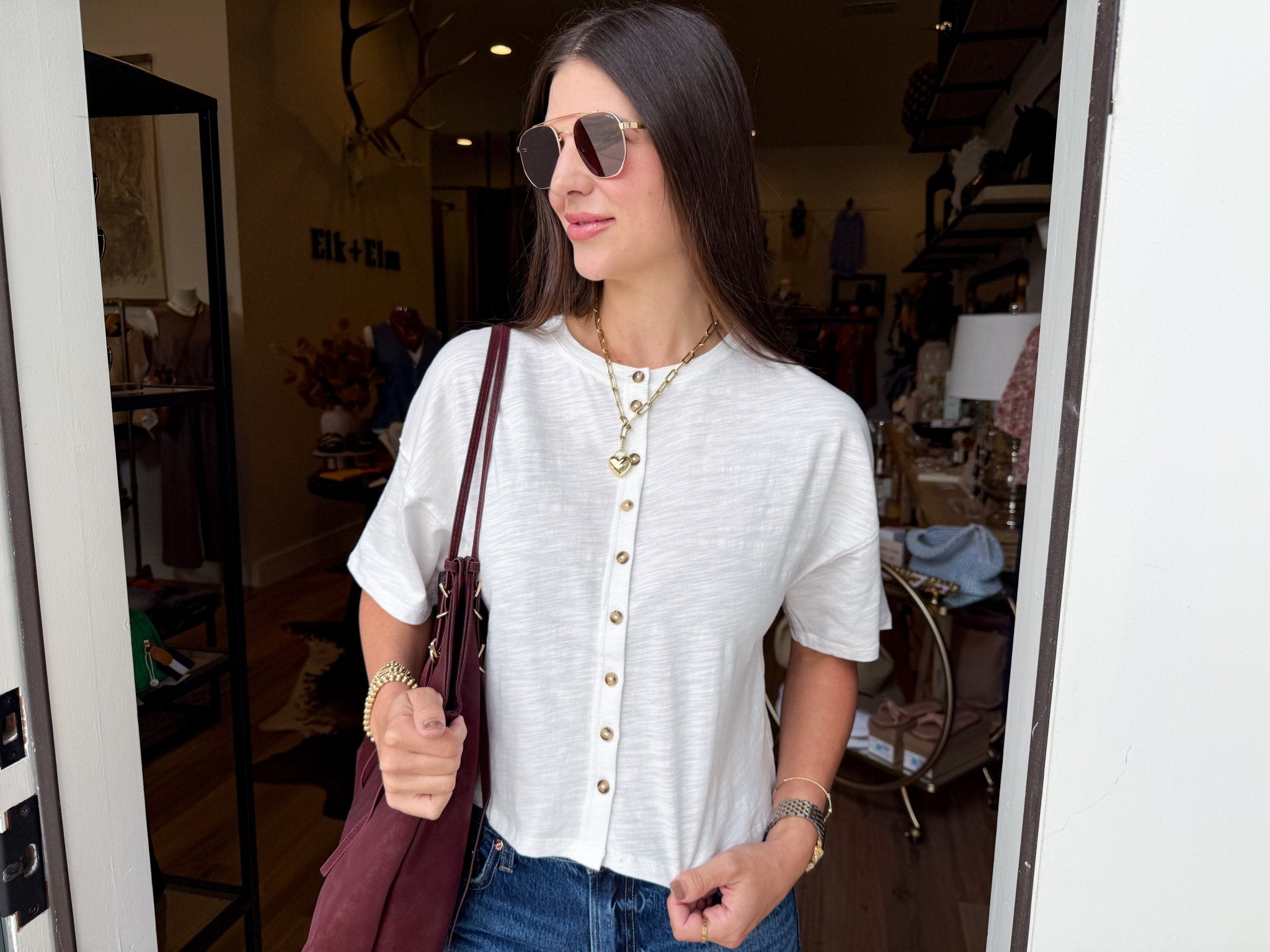Tatum Button Tee - Elk + Elm