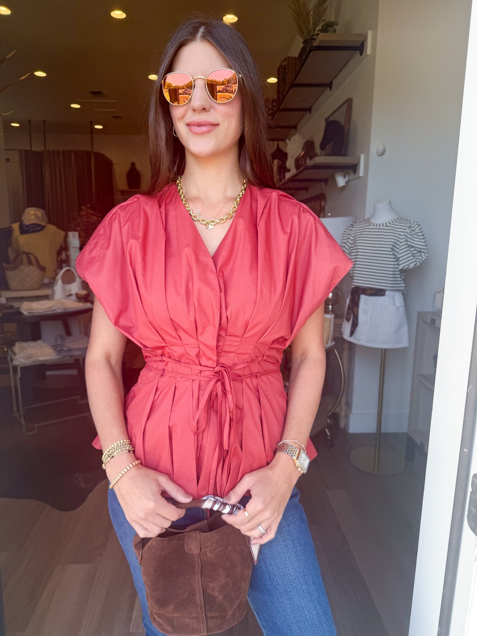 Tessa Tie Waist Blouse - Elk + Elm