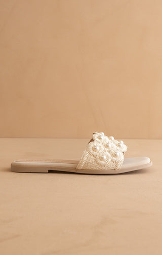 The Cathleen - Pearl Raffia Slide Sandal - Elk + Elm