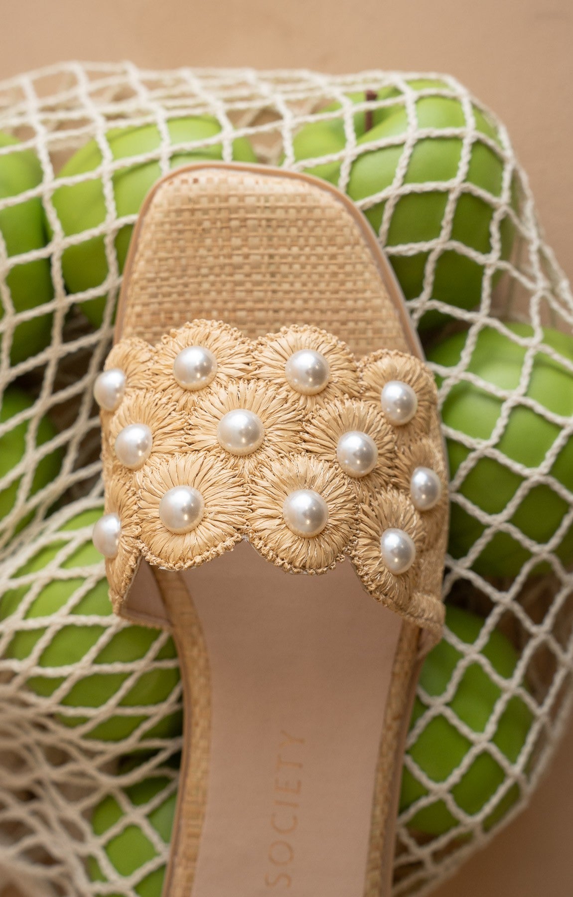 The Cathleen - Pearl Raffia Slide Sandal - Elk + Elm