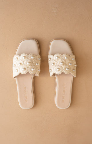 The Cathleen - Pearl Raffia Slide Sandal - Elk + Elm