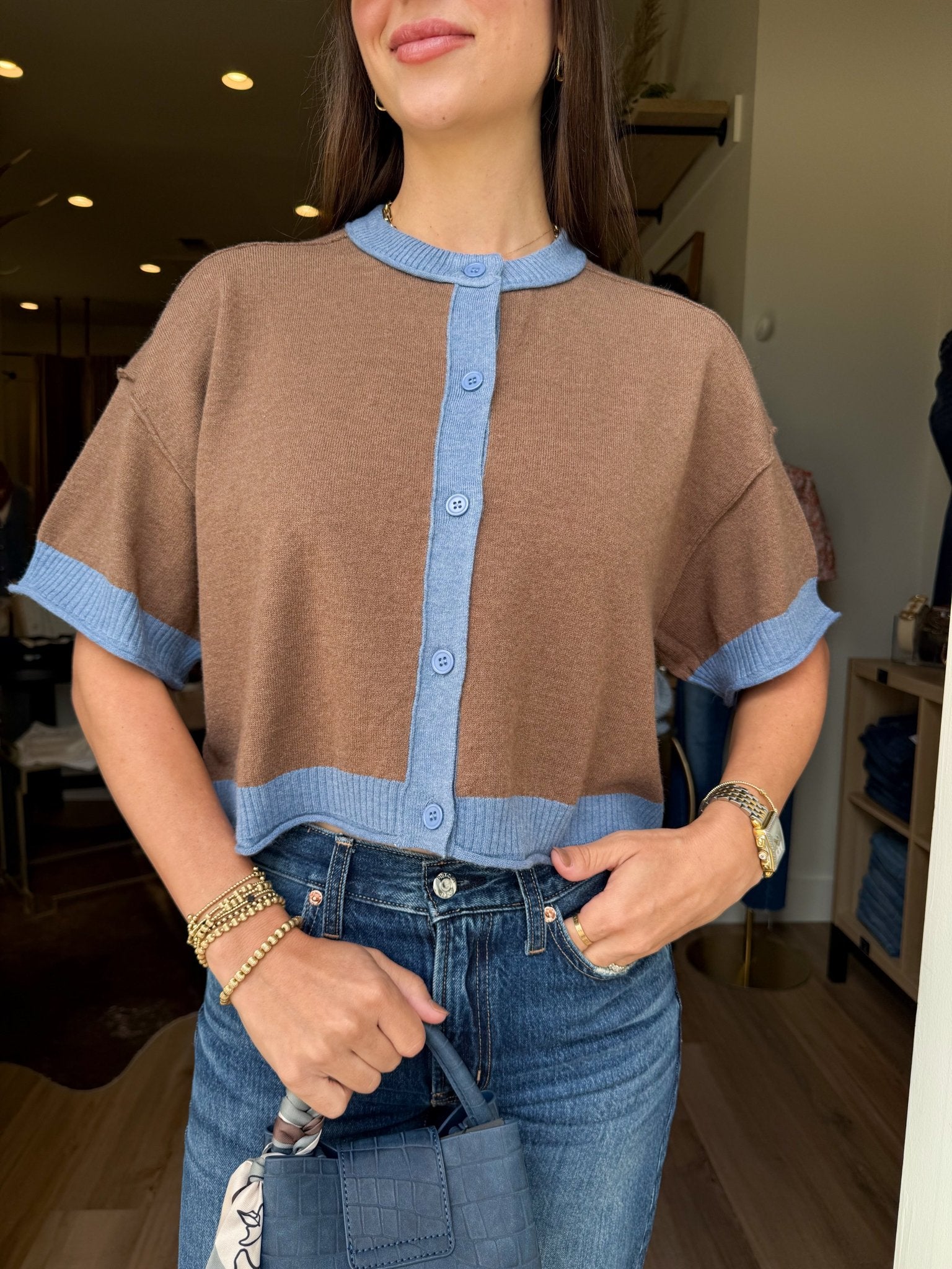 The Collins Contrast Cardigan - Elk + Elm