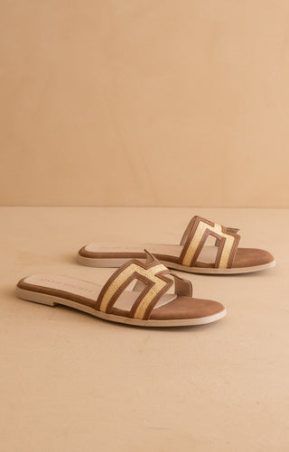 The Ena - H Cutout Raffia Sandal - Elk + Elm
