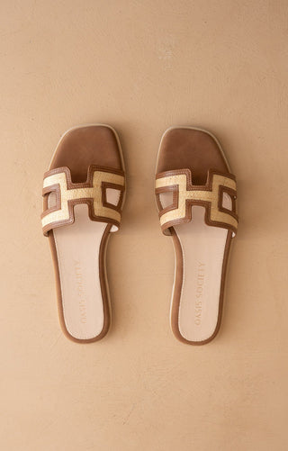 The Ena - H Cutout Raffia Sandal - Elk + Elm