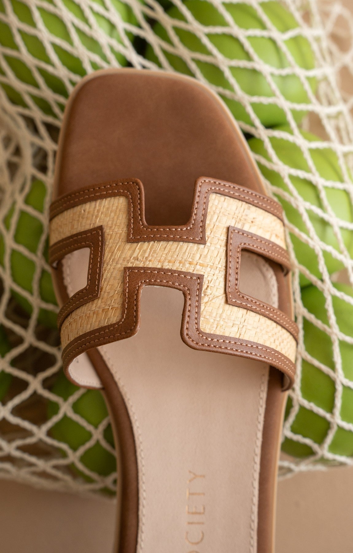 The Ena - H Cutout Raffia Sandal - Elk + Elm