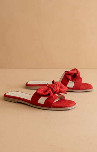 The Ginny Textured Bow Sandal - Cherry - Elk + Elm