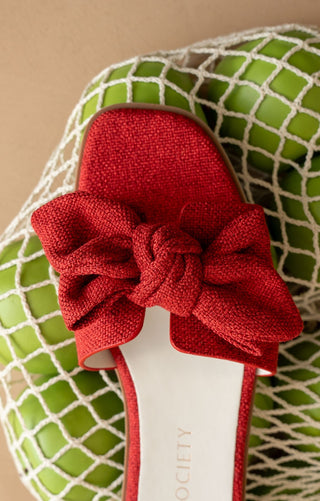 The Ginny Textured Bow Sandal - Cherry - Elk + Elm