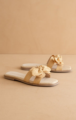 The Ginny Textured Bow Sandal - Natural - Elk + Elm