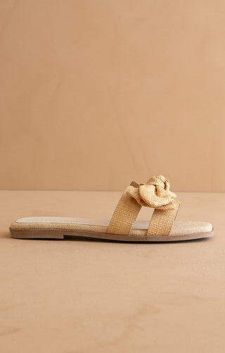 The Ginny Textured Bow Sandal - Natural - Elk + Elm