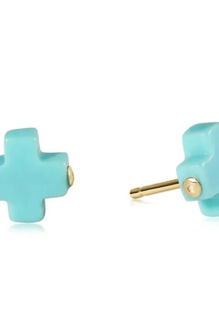 E Newton Signature Cross Stud Turquoise