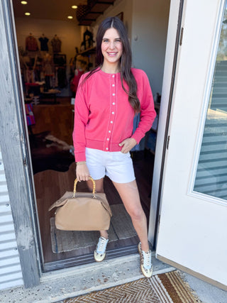 Vintage Wash Flower Button Cardigan – Poppy - Elk + Elm