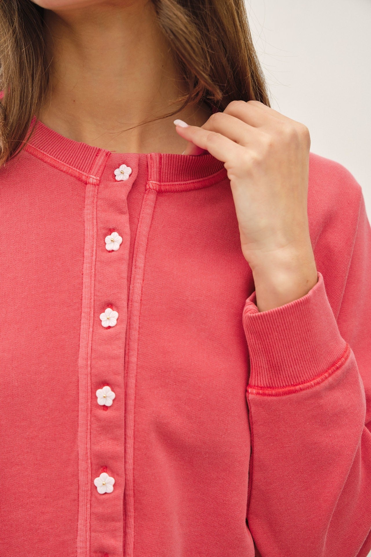 Vintage Wash Flower Button Cardigan – Poppy - Elk + Elm