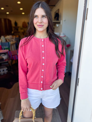 Vintage Wash Flower Button Cardigan – Poppy - Elk + Elm