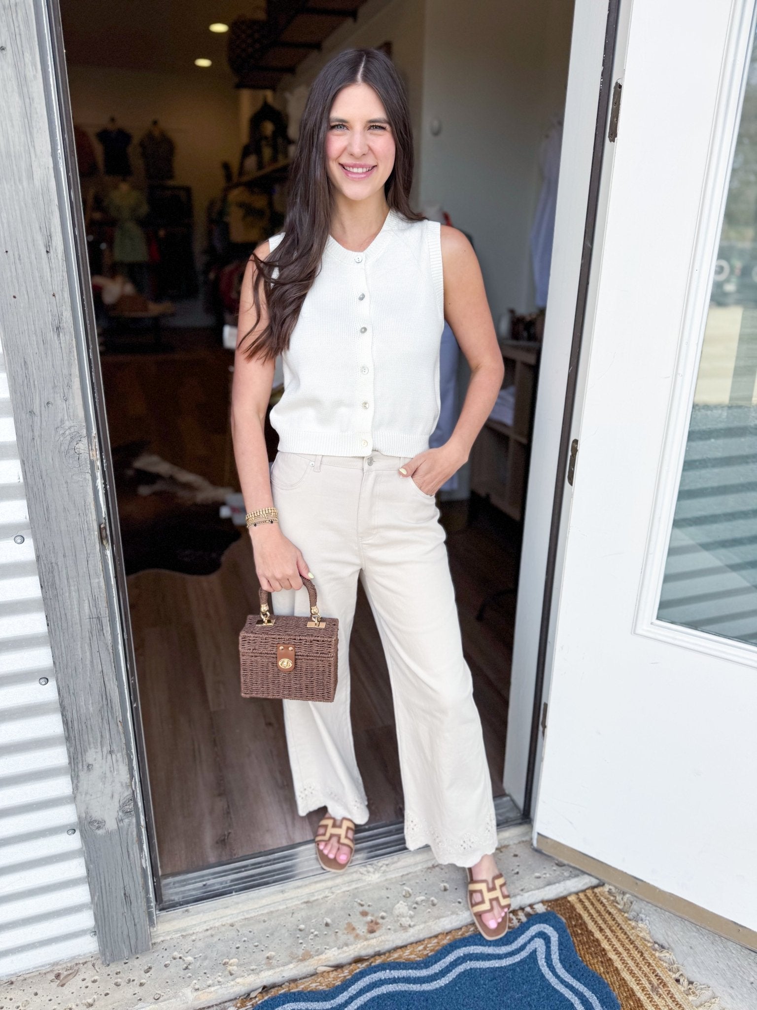 Whipped Cream Sleeveless Knit Button Vest - Elk + Elm