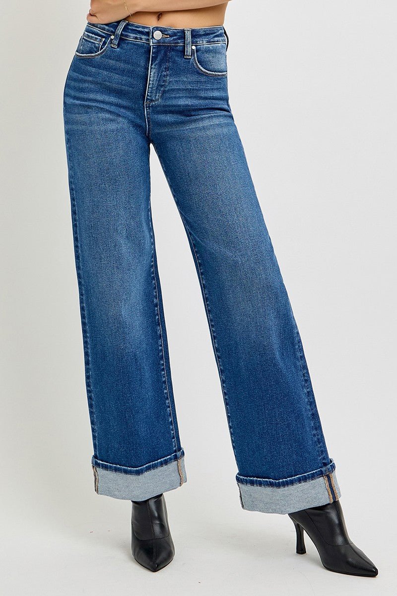 Wide Leg Cuffed Jeans - Elk + Elm