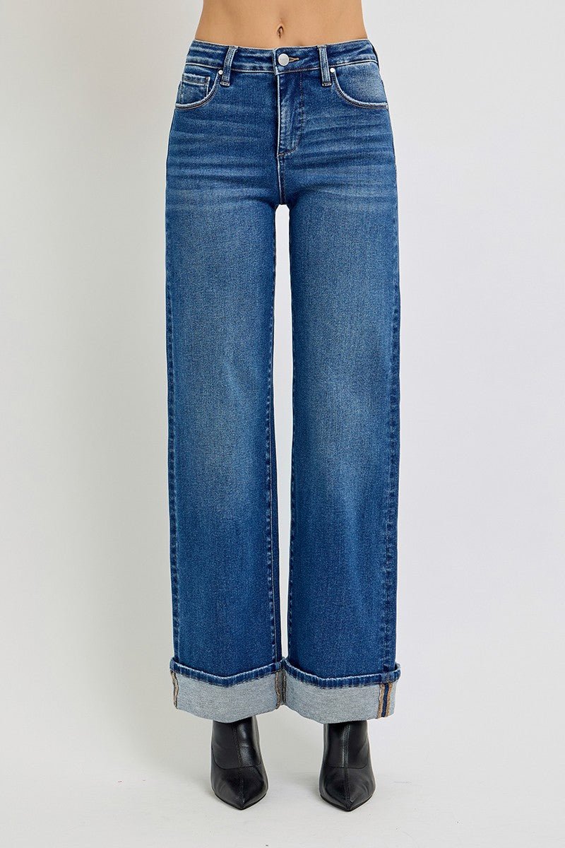 Wide Leg Cuffed Jeans - Elk + Elm