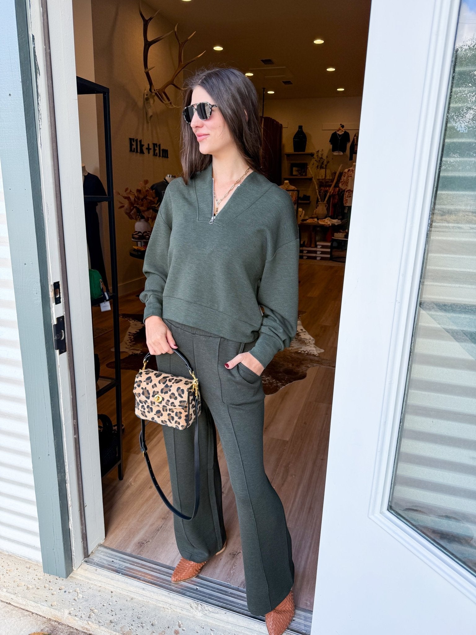 Wide Leg Pant - Olive Marl - Elk + Elm