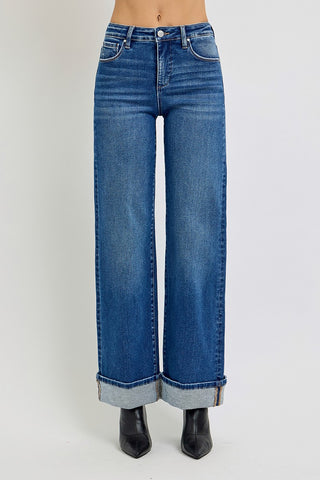 Wide Leg Cuffed Jeans