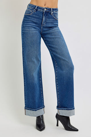 Wide Leg Cuffed Jeans