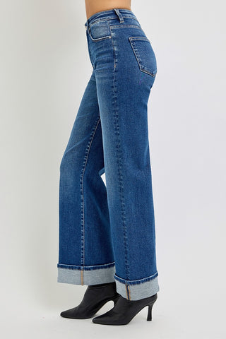 Wide Leg Cuffed Jeans