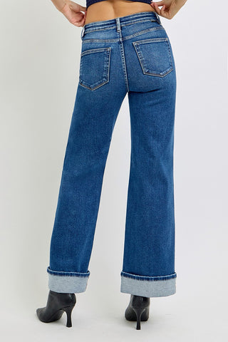 Wide Leg Cuffed Jeans