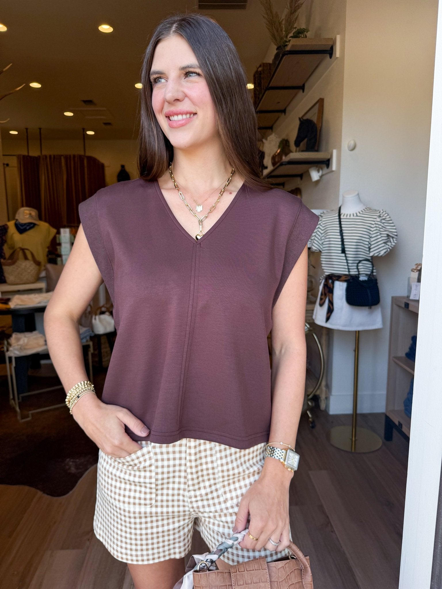 Wren Cap Sleeve Top - Brown - Elk + Elm