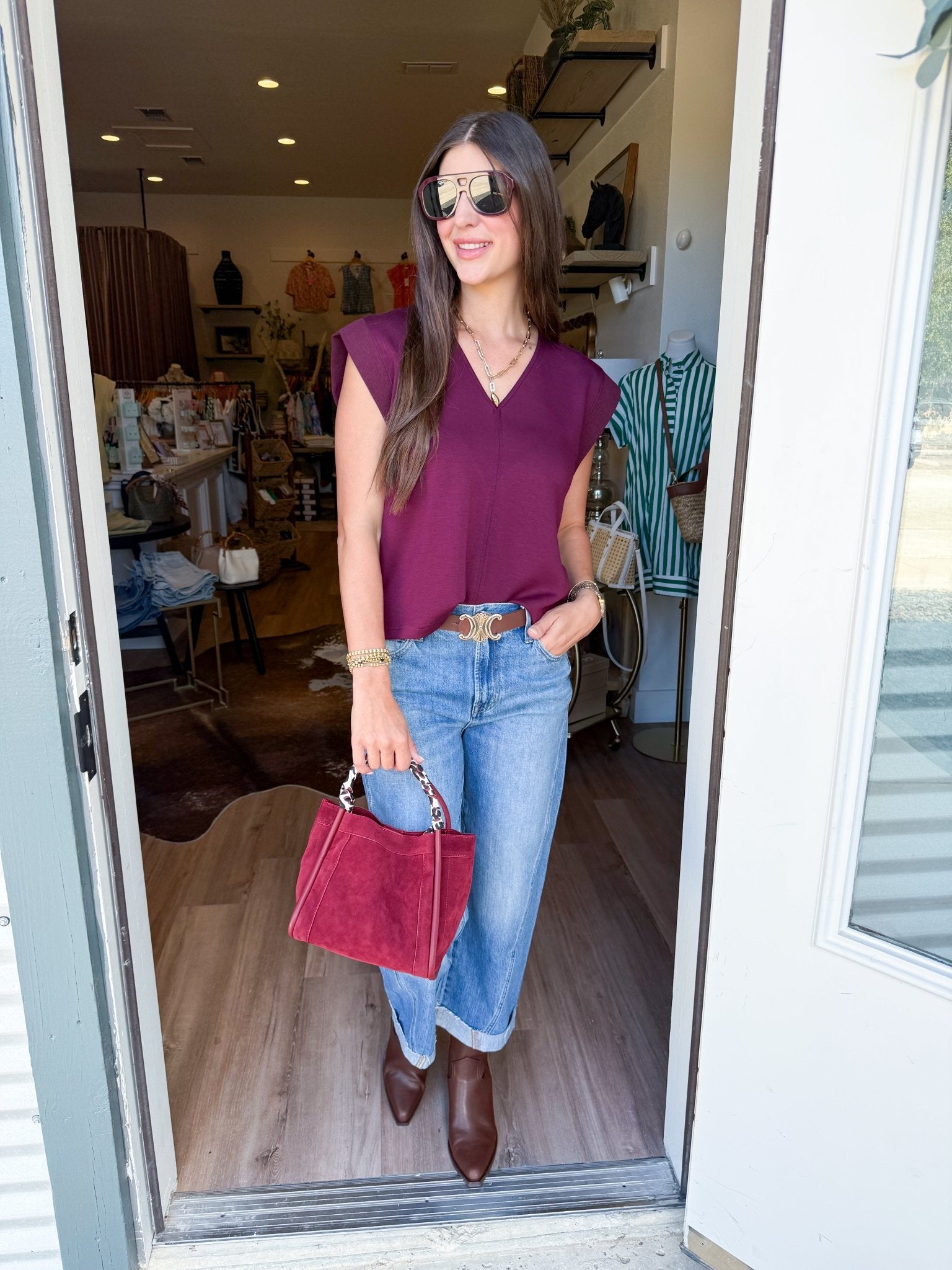 Wren Cap Sleeve Top - Burgundy - Elk + Elm