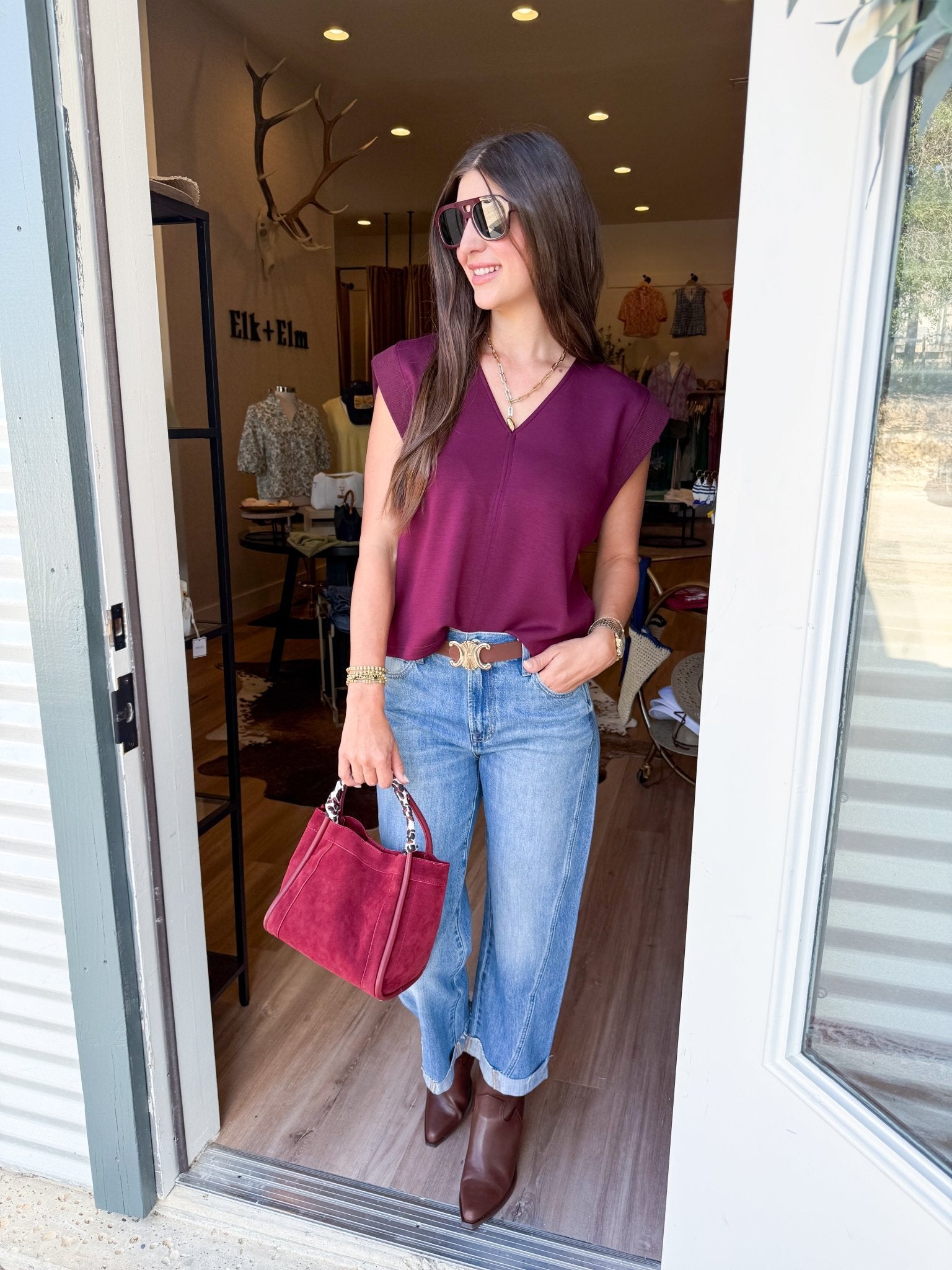 Wren Cap Sleeve Top - Burgundy - Elk + Elm