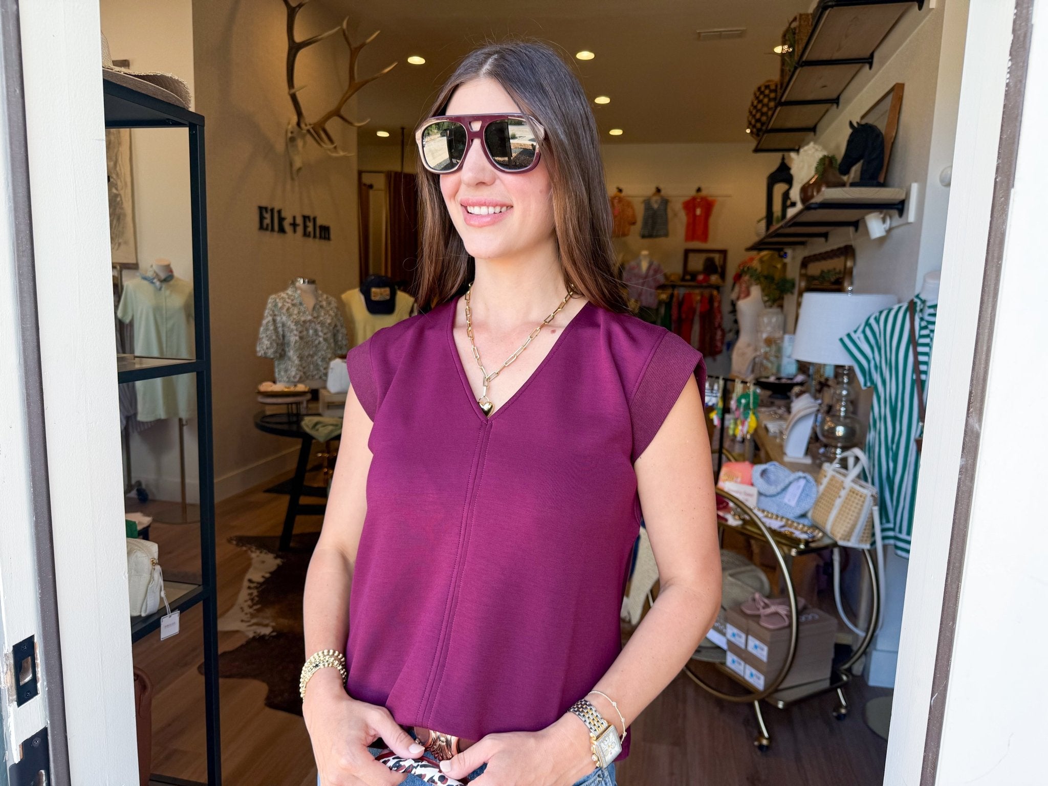 Wren Cap Sleeve Top - Burgundy - Elk + Elm